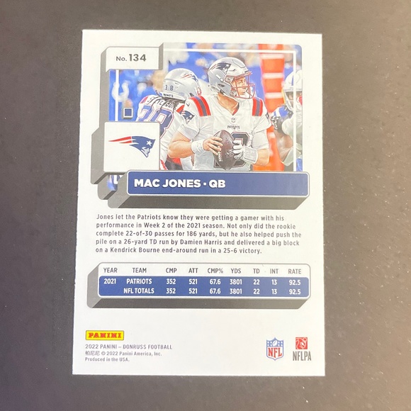 Mac Jones: New England Patriots Quarterback 2022 Panini Donruss Press Proof #134 - Picture 2 of 2